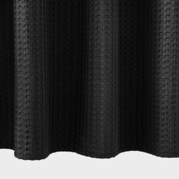 Casaluna - Waffle Knit Cotton Blend Shower Curtain 7 Black - Picture 3 of 4